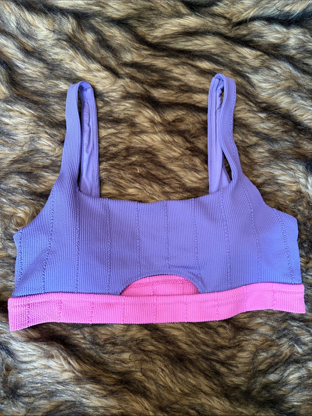Aerie Lavender Ribbed Scoop Sports Bra with Pink Band Size XL